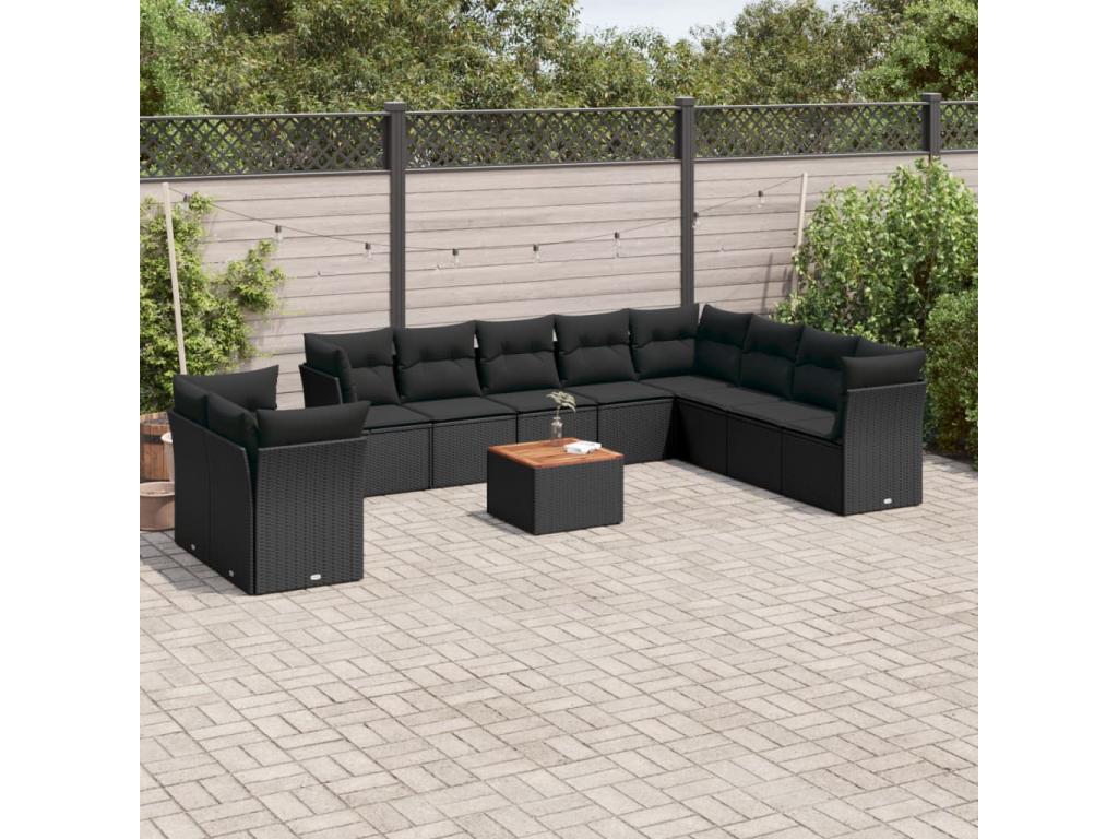 Ensemble de mobilier de jardin en résine tressée noire - dlz1766583426395