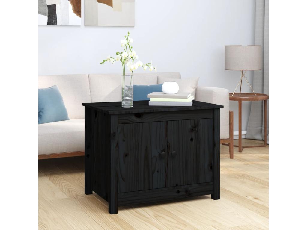 Table basse en bois massif noir, 71 x 49 x 55 cm