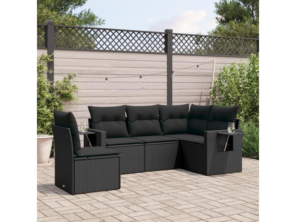 Ensemble de mobilier de jardin en résine tressée noire - dlz1766584125022