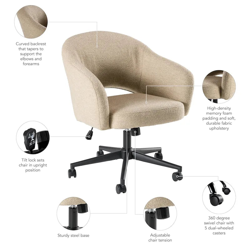 Chaise de bureau Bush Furniture Fairfax style moderne du milieu du siècle pour bureau à domicile