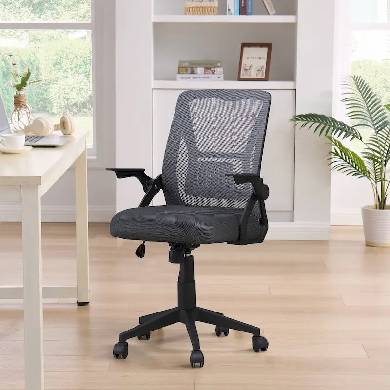 Chaise de bureau Javlergo à dossier mi-haut pivotante avec soutien lombaire, chaise de bureau ergonomique en maille avec accoudoirs