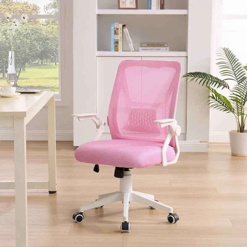 Chaise de bureau Javlergo à dossier mi-haut pivotante avec soutien lombaire, chaise de bureau ergonomique en maille avec accoudoirs