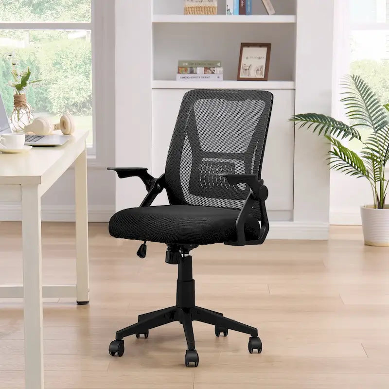 Chaise de bureau Javlergo à dossier mi-haut pivotante avec soutien lombaire, chaise de bureau ergonomique en maille avec accoudoirs