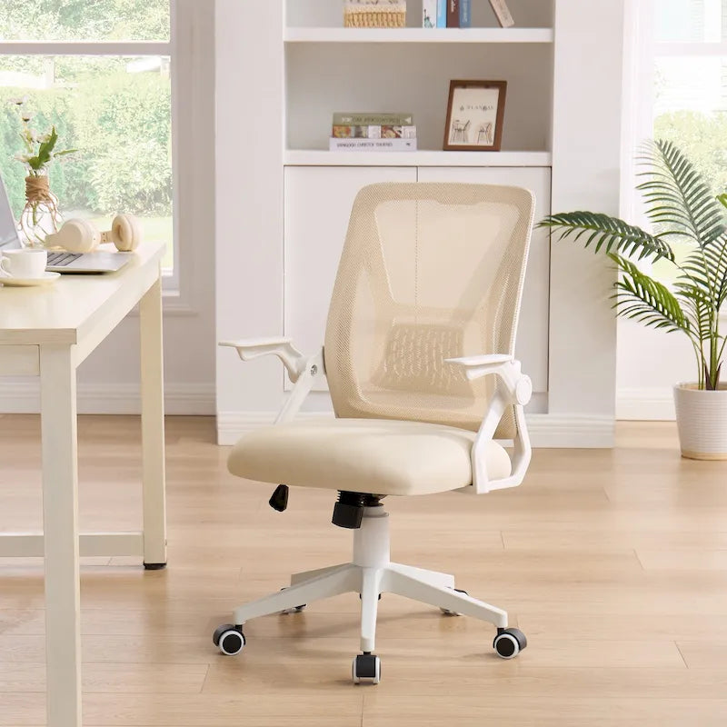 Chaise de bureau Javlergo à dossier mi-haut pivotante avec soutien lombaire, chaise de bureau ergonomique en maille avec accoudoirs