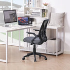 Chaise de bureau Javlergo à dossier mi-haut pivotante avec soutien lombaire, chaise de bureau ergonomique en maille avec accoudoirs