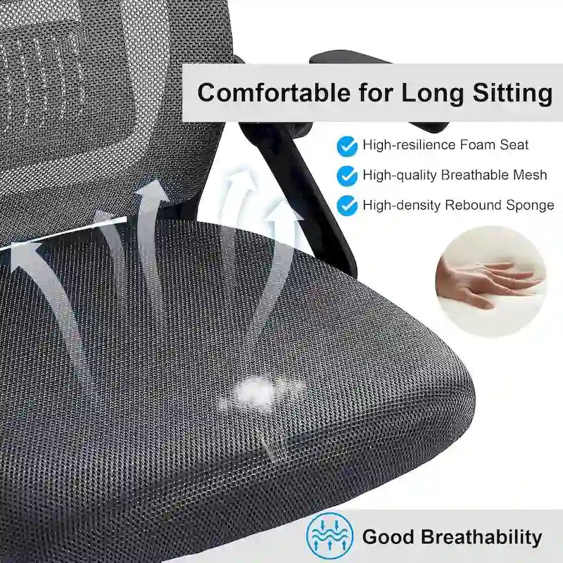 Chaise de bureau Javlergo à dossier mi-haut pivotante avec soutien lombaire, chaise de bureau ergonomique en maille avec accoudoirs