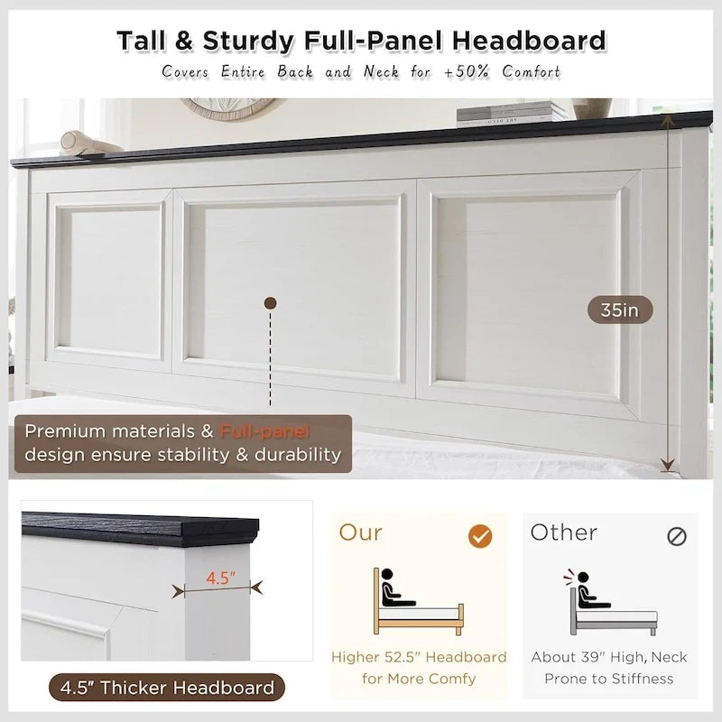 Cadre de lit King style ferme en bois avec tête de lit, cadre de lit plateforme