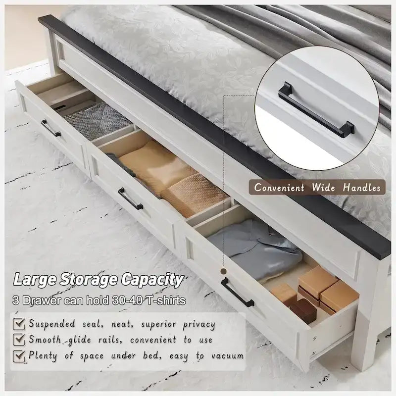 Cadre de lit King style ferme en bois avec tête de lit, cadre de lit plateforme