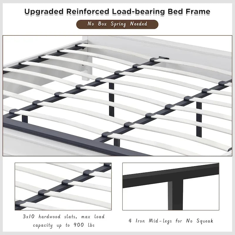 Cadre de lit King style ferme en bois avec tête de lit, cadre de lit plateforme