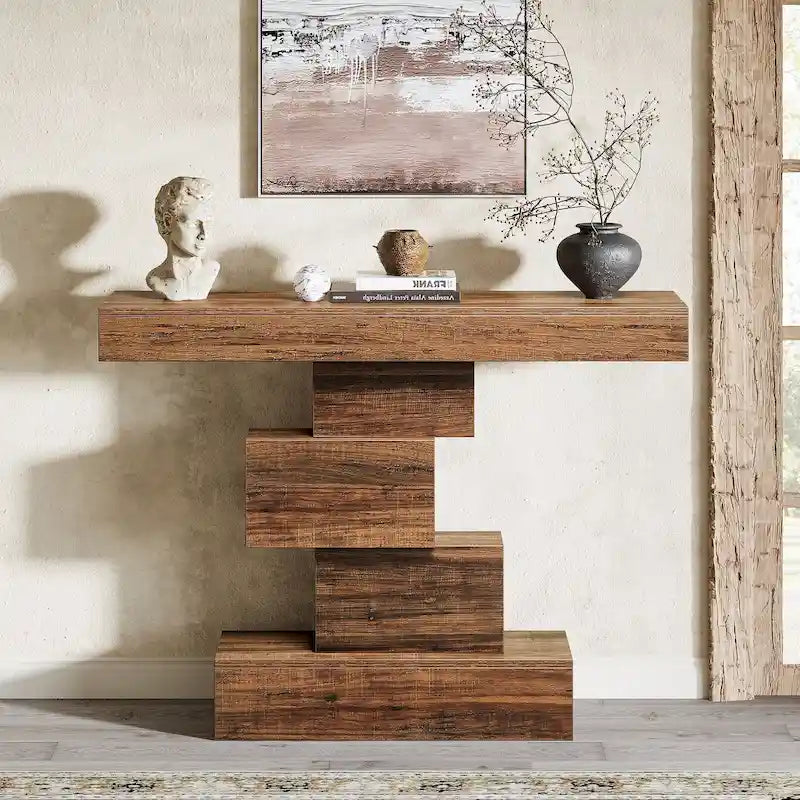 Console industrielle en bois de 107 cm (42 pouces) pour salon ou entrée - 30 cm (11,8 pouces) de profondeur x 108 cm (42,5 pouces) de largeur x 80 cm (31,5 pouces) de hauteur