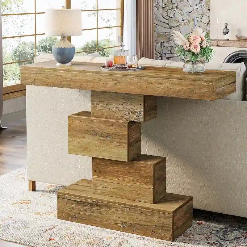 Console industrielle en bois de 107 cm (42 pouces) pour salon ou entrée - 30 cm (11,8 pouces) de profondeur x 108 cm (42,5 pouces) de largeur x 80 cm (31,5 pouces) de hauteur