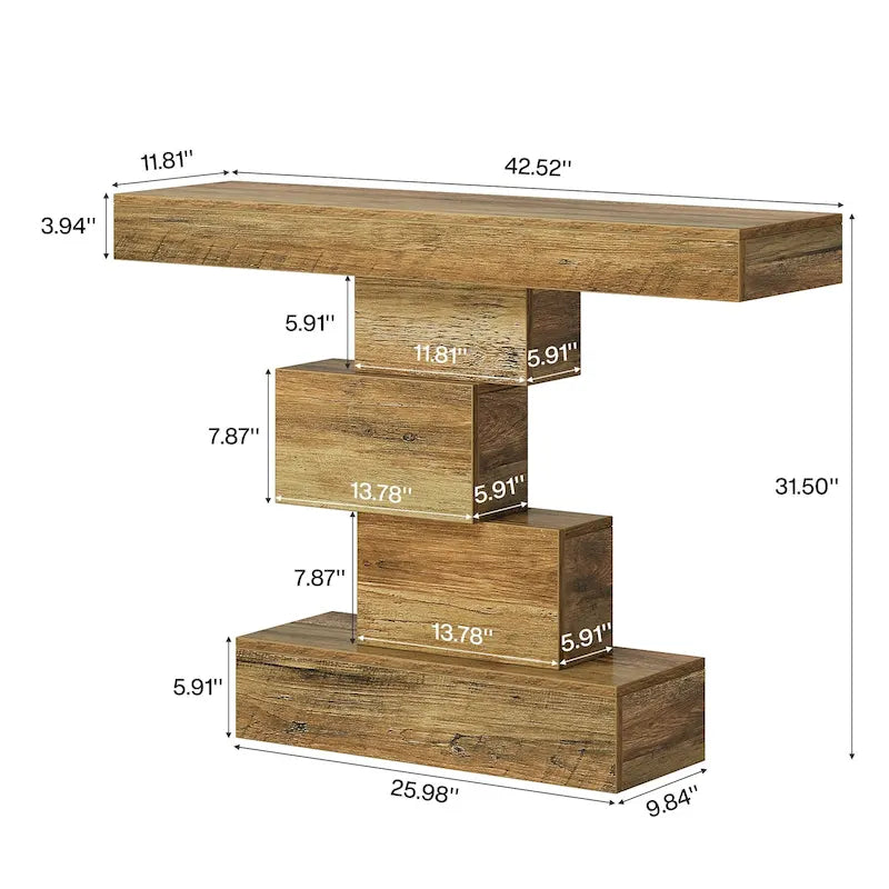 Console industrielle en bois de 107 cm (42 pouces) pour salon ou entrée - 30 cm (11,8 pouces) de profondeur x 108 cm (42,5 pouces) de largeur x 80 cm (31,5 pouces) de hauteur