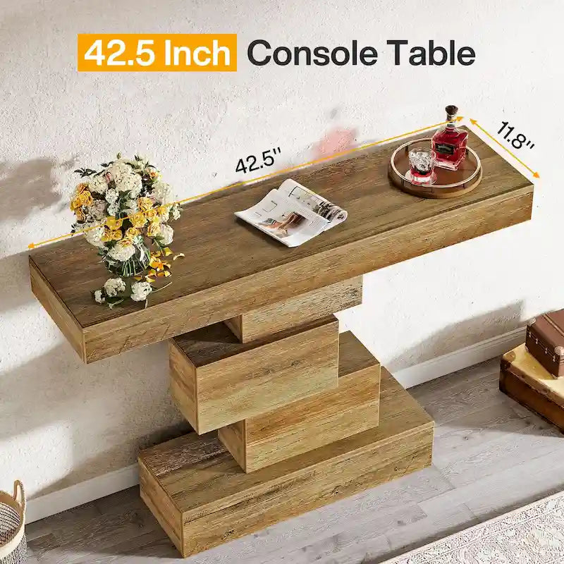 Console industrielle en bois de 107 cm (42 pouces) pour salon ou entrée - 30 cm (11,8 pouces) de profondeur x 108 cm (42,5 pouces) de largeur x 80 cm (31,5 pouces) de hauteur