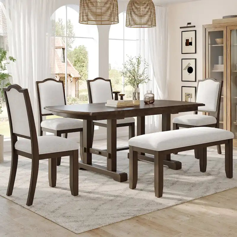 Table de salle à manger extensible 60-78, table de cuisine en bois de style campagnard avec rallonge amovible, grande table extensible pour 4 à 8 personnes