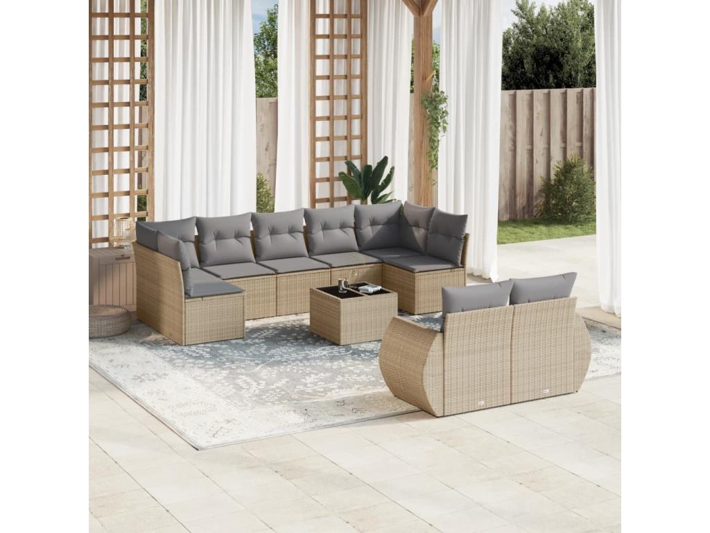Ensemble de mobilier de jardin en résine tressée beige - dlz1766583402522