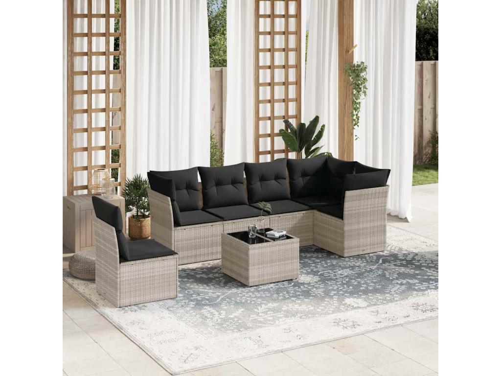 Ensemble de mobilier de jardin en résine tressée grise - dlz1766583966128