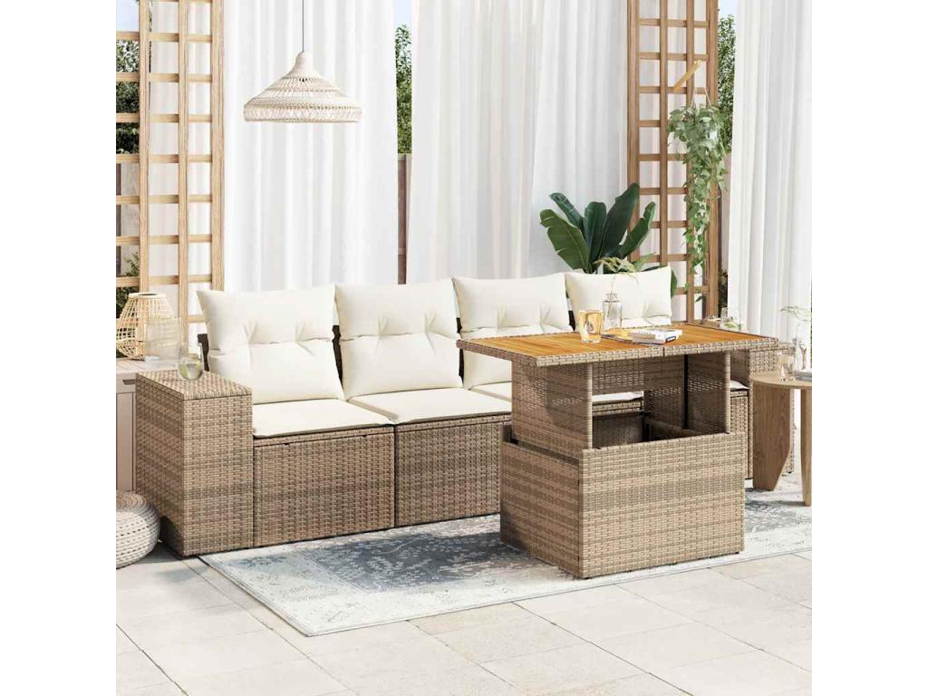 Ensemble de mobilier de jardin en résine tressée beige - dlz1766583795482