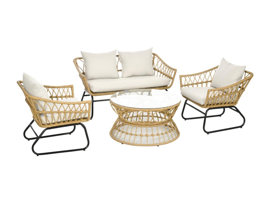 Ensemble de mobilier de jardin en résine tressée beige - dlz1766583472321
