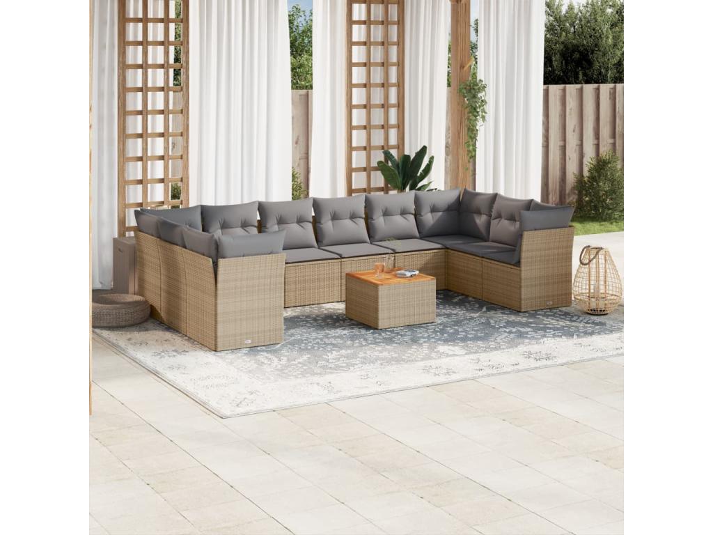 Ensemble de mobilier de jardin en résine tressée beige - dlz1766583572388