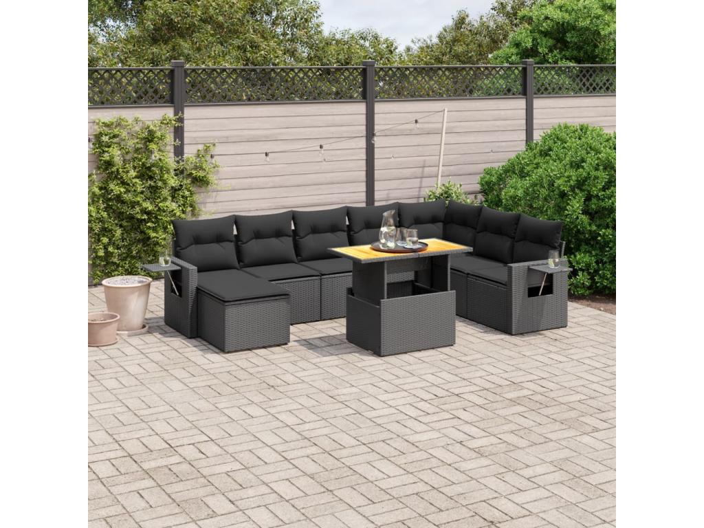 Ensemble de mobilier de jardin en résine tressée noire - dlz1766584118651