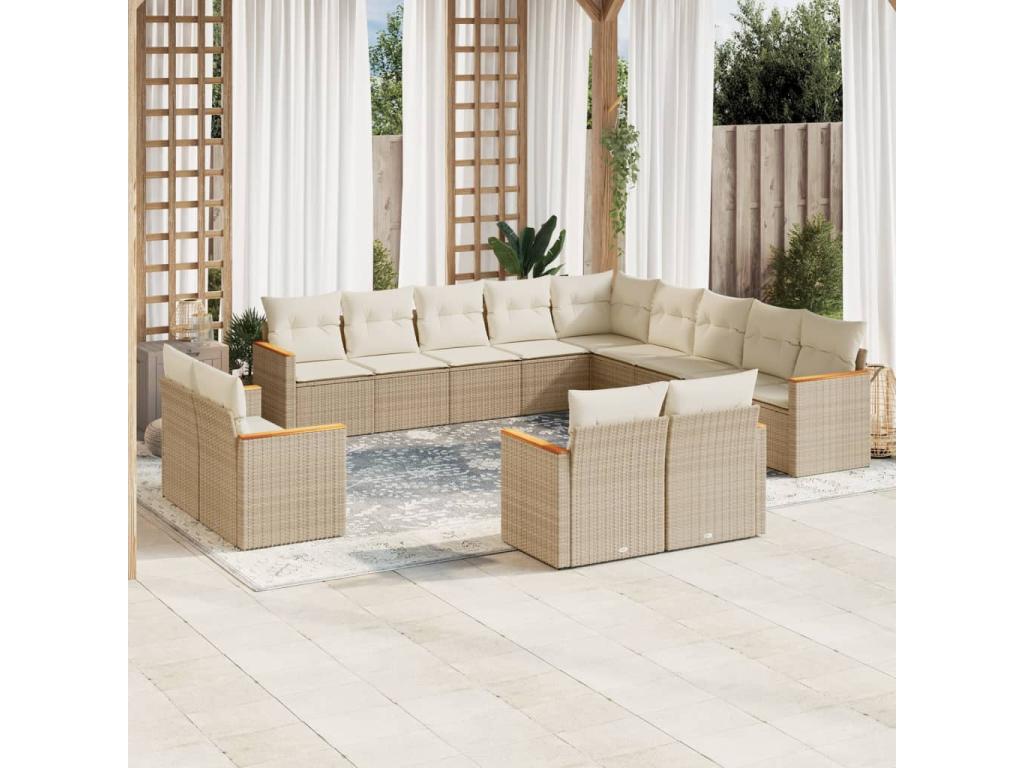 Ensemble de mobilier de jardin en résine tressée beige - dlz1766583542396