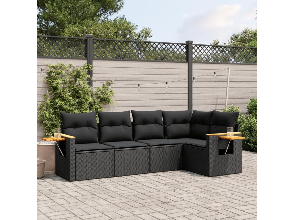 Ensemble de mobilier de jardin en résine tressée noire - dlz1766583613842