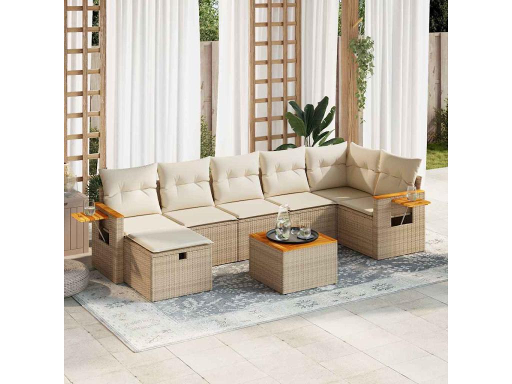 Ensemble de mobilier de jardin en résine tressée beige - dlz1766583381513