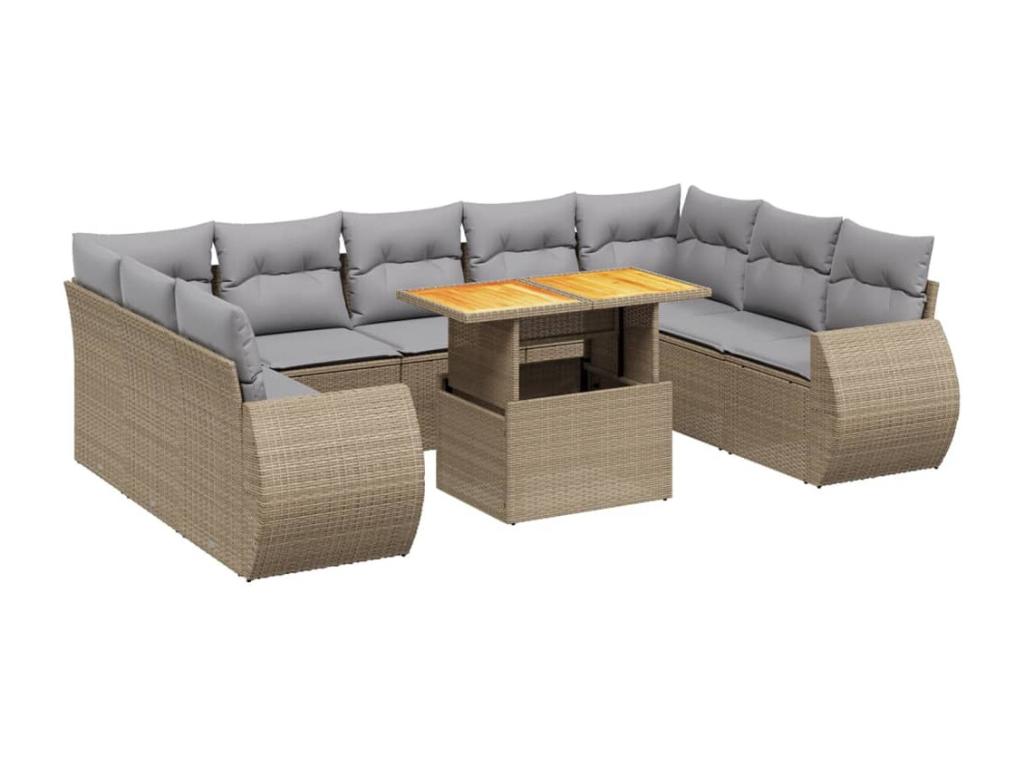 Ensemble de mobilier de jardin en résine tressée beige - dlz1766583721392