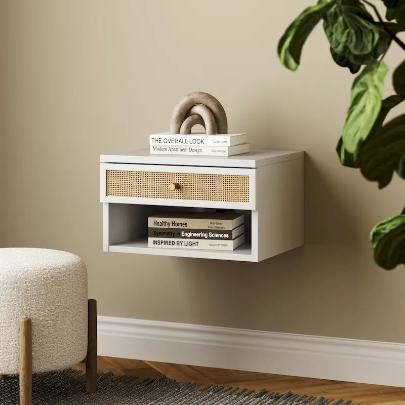 Table de chevet suspendue moderne Nathan James Jackson avec tiroir de rangement et niche ouverte