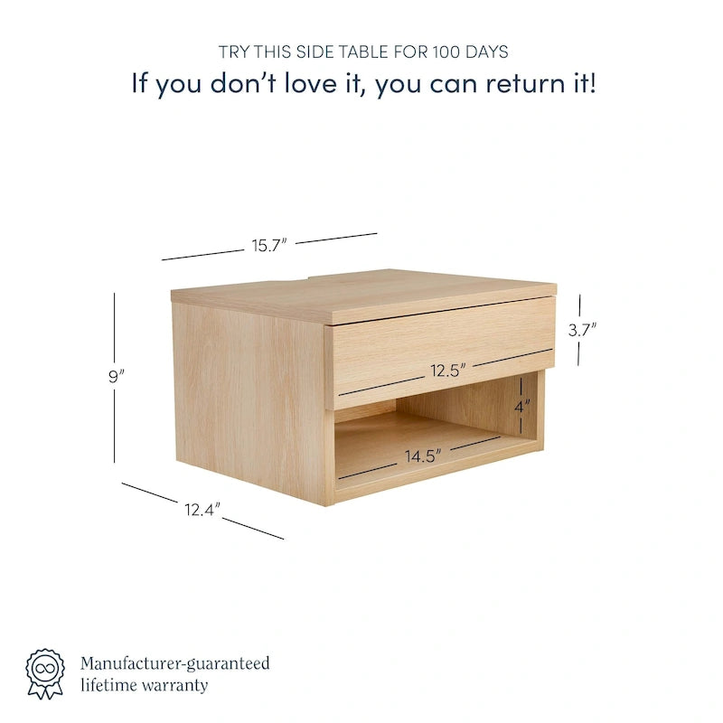 Table de chevet suspendue moderne Nathan James Jackson avec tiroir de rangement et niche ouverte