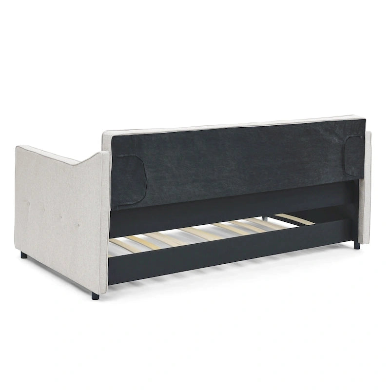 Lit de jour double avec lit gigogne double, revêtement rembourré