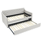 Lit de jour double avec lit gigogne double, revêtement rembourré