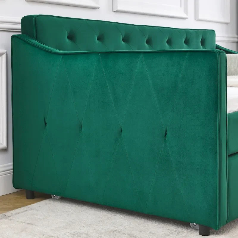 Lit de jour double avec lit gigogne double, revêtement rembourré