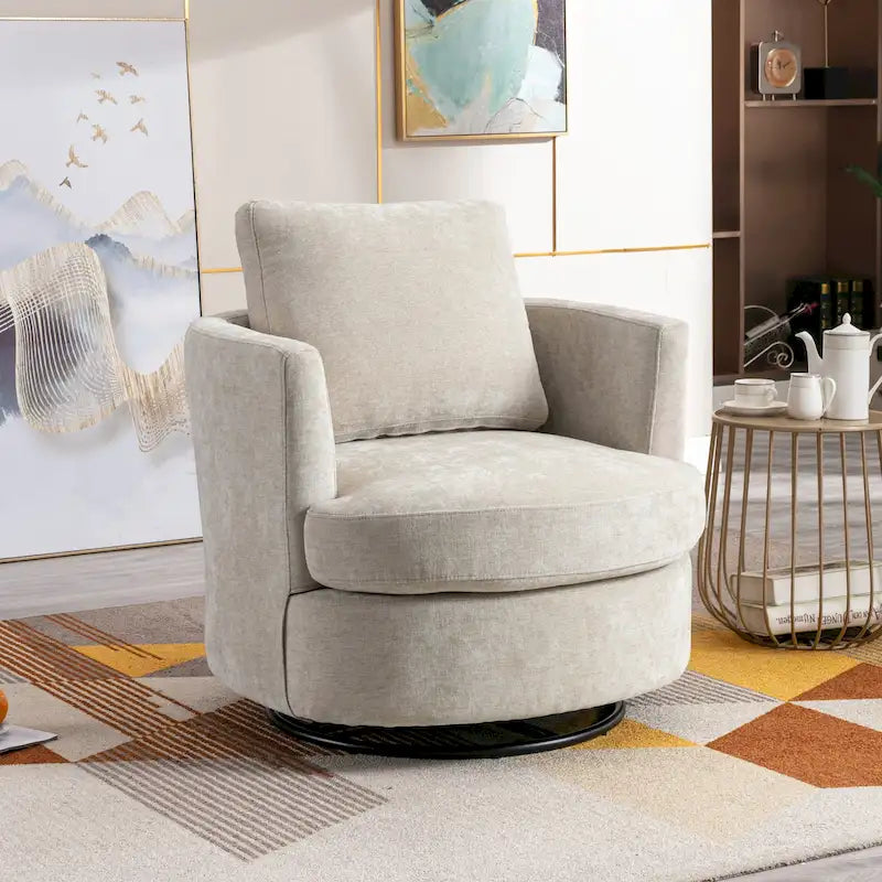 Fauteuil pivotant moderne rembourré en forme de tonneau pour salon