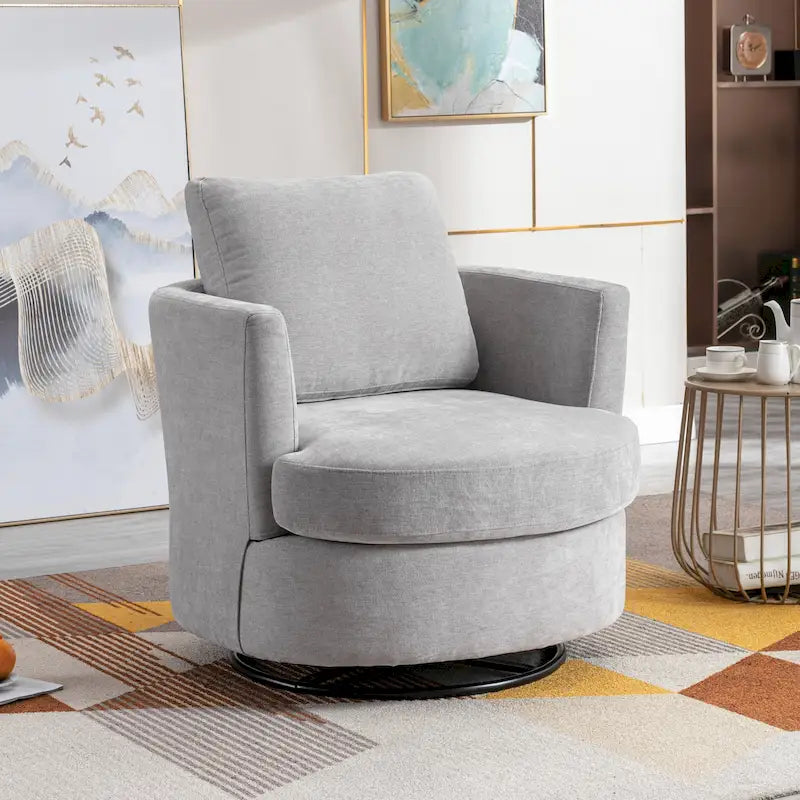 Fauteuil pivotant moderne rembourré en forme de tonneau pour salon
