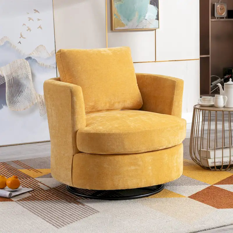 Fauteuil pivotant moderne rembourré en forme de tonneau pour salon
