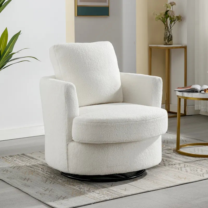 Fauteuil pivotant moderne rembourré en forme de tonneau pour salon