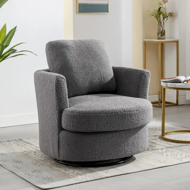 Fauteuil pivotant moderne rembourré en forme de tonneau pour salon