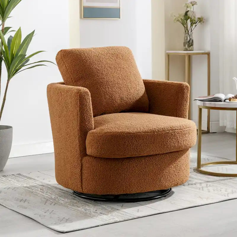 Fauteuil pivotant moderne rembourré en forme de tonneau pour salon