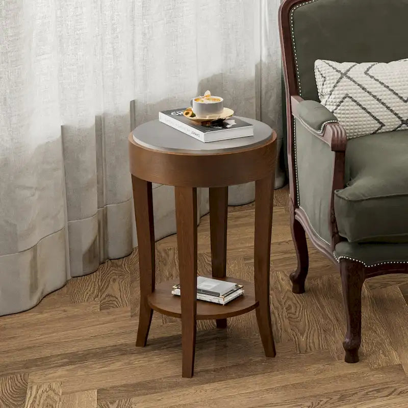 Table d'appoint ronde à 2 niveaux avec étagère COSIEST