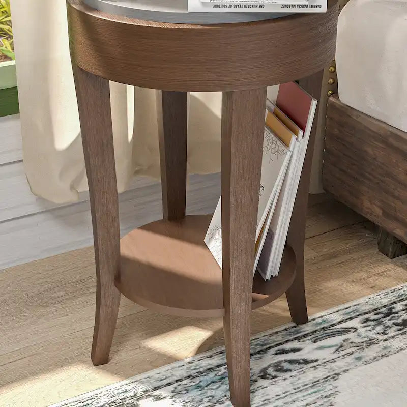 Table d'appoint ronde à 2 niveaux avec étagère COSIEST