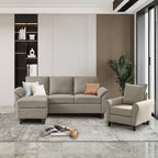 Ensemble canapé d'angle 3 pièces avec fauteuil et pouf