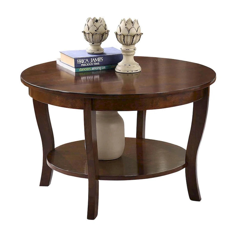 Table basse ronde American Heritage de Convenience Concepts avec étagère