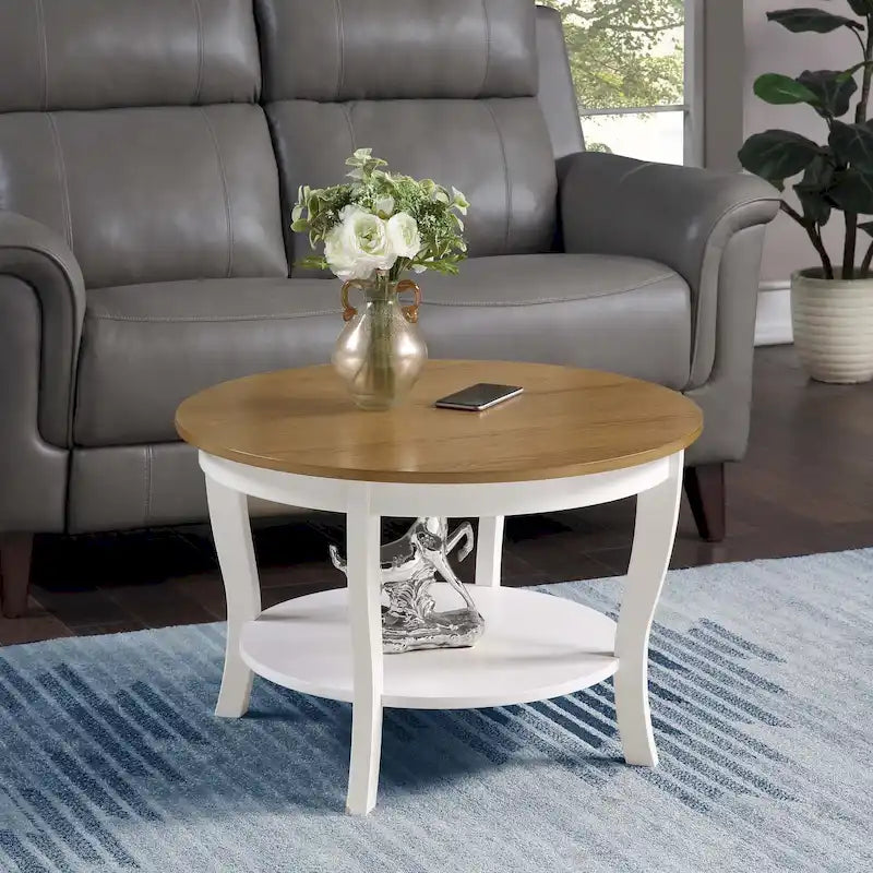 Table basse ronde American Heritage de Convenience Concepts avec étagère