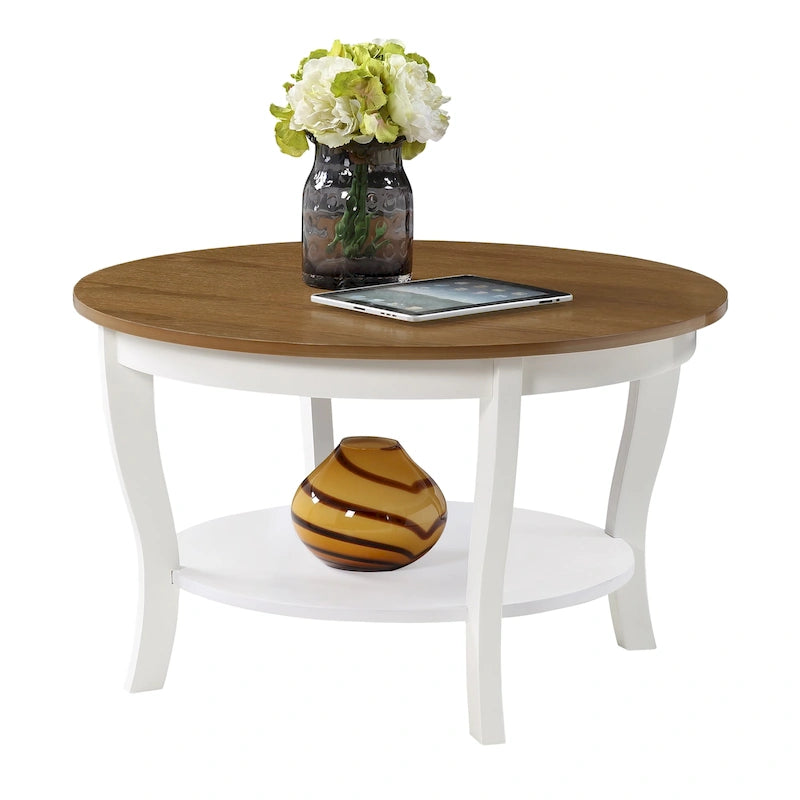 Table basse ronde American Heritage de Convenience Concepts avec étagère