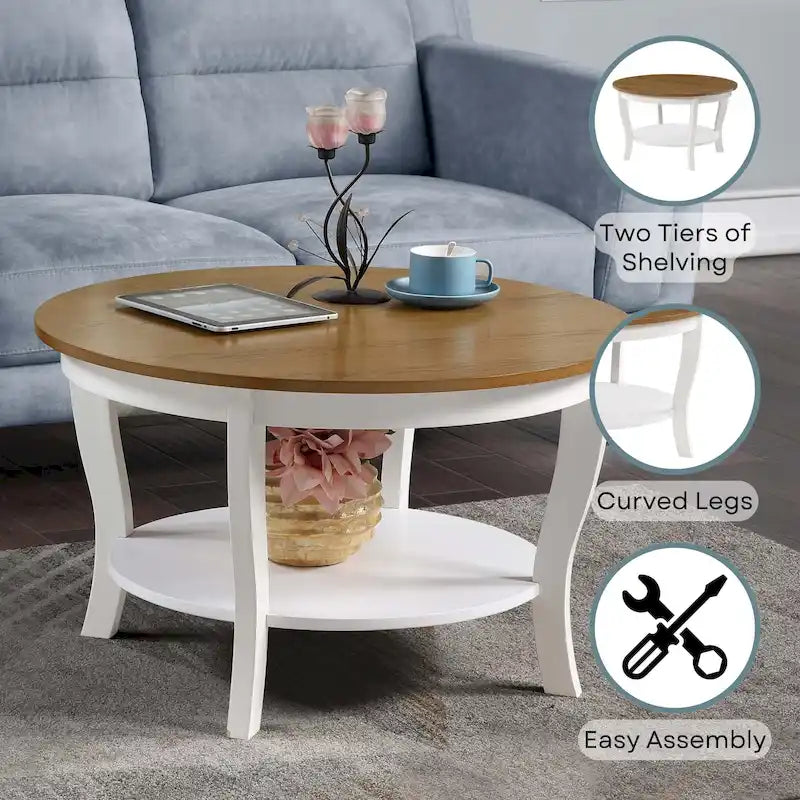 Table basse ronde American Heritage de Convenience Concepts avec étagère