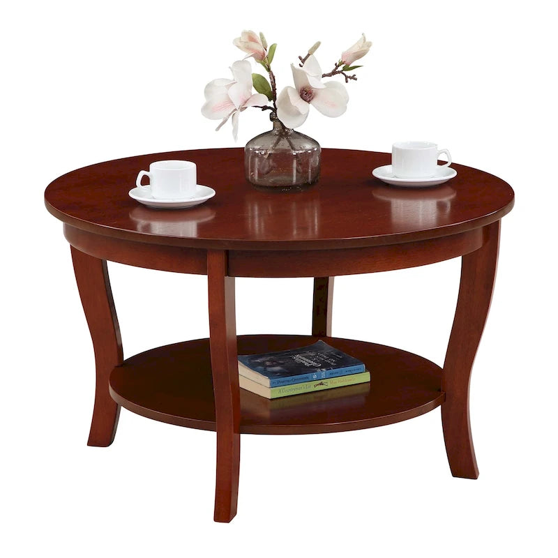 Table basse ronde American Heritage de Convenience Concepts avec étagère
