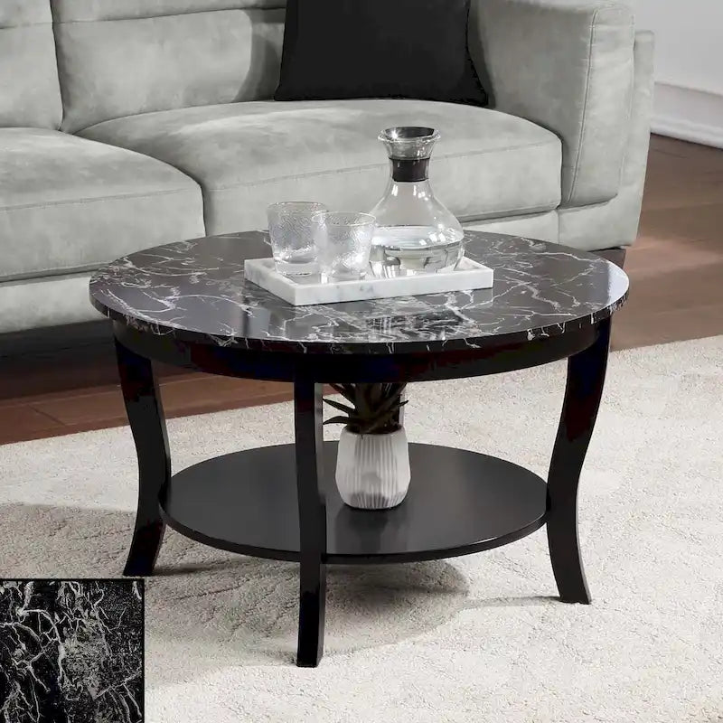 Table basse ronde American Heritage de Convenience Concepts avec étagère