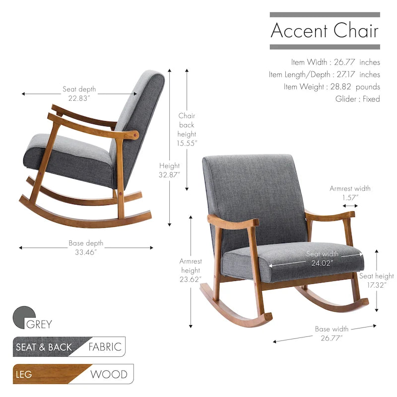 Fauteuil à bascule d'appoint en tissu Hayes de Porthos Home avec pieds en bois d'hévéa