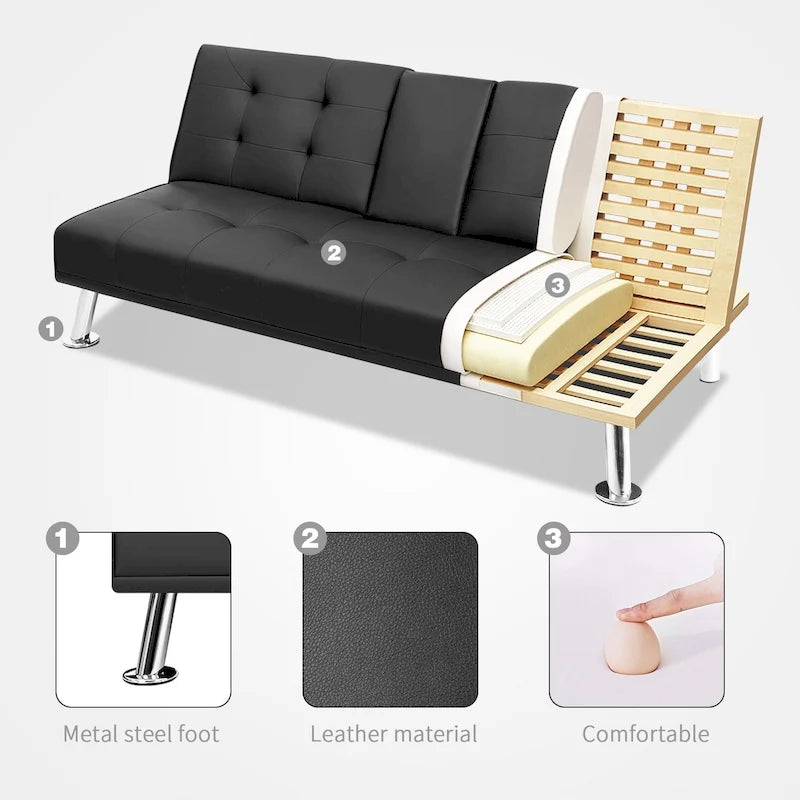 Canapé-lit futon convertible Homall avec porte-gobelets et oreillers